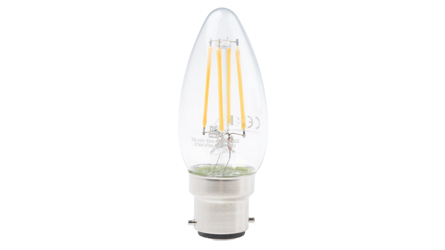 Lampada LED a candela RS PRO con base B22, 240 V, 4 W, 420 lm, col. Bianco caldo