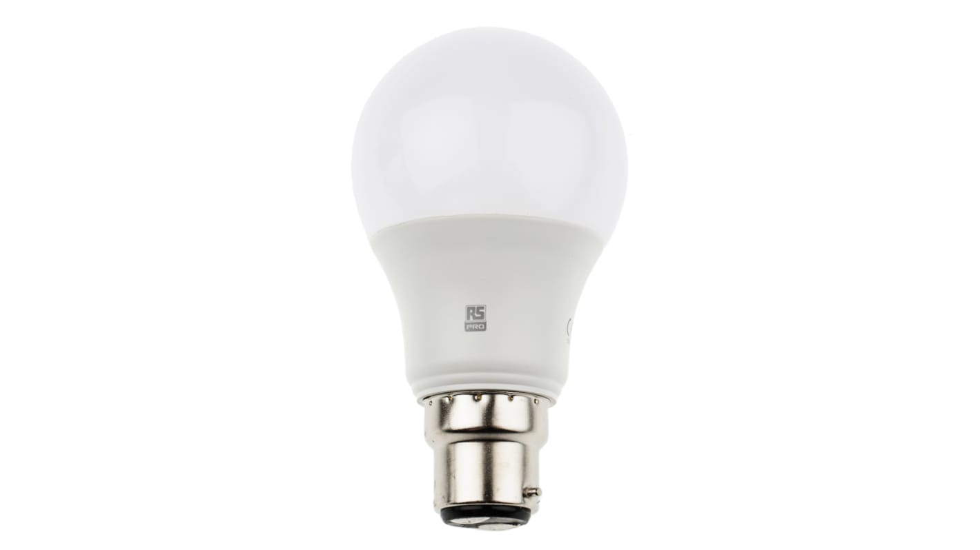 Bombilla LED en forma de globo RS PRO, 240 V ac, 8,5 W, casquillo B22, regulable, Blanco Cálido, 806 lm, 15000h