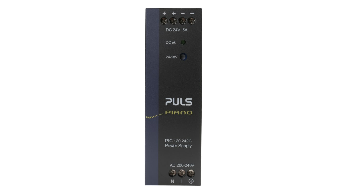 PULS PIANO Switched Mode DIN Rail Power Supply, 230V ac, 24V dc dc Output, 5A Output, 120W