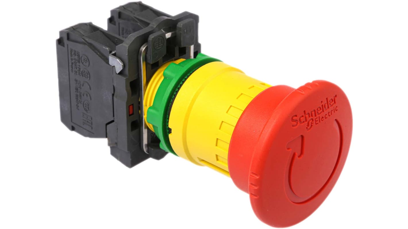 Schneider Electric XB5 Series Twist Release Emergency Stop Push Button, Panel Mount, 22mm Cutout, 2NC, IP66, IP67,