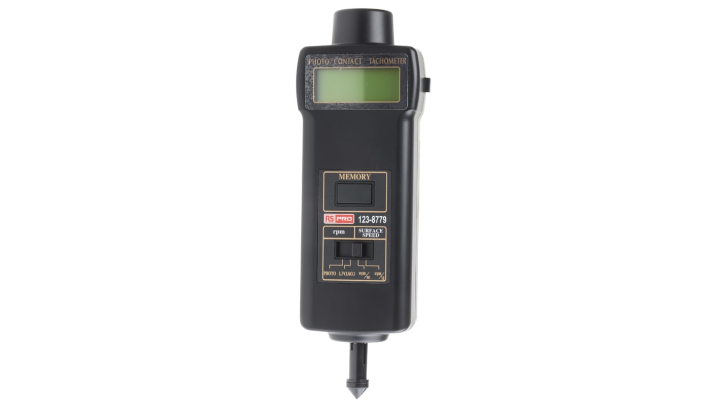 RS PRO Tachometer Best Accuracy ±0.05 % - Contact, Optical LCD 99999rpm