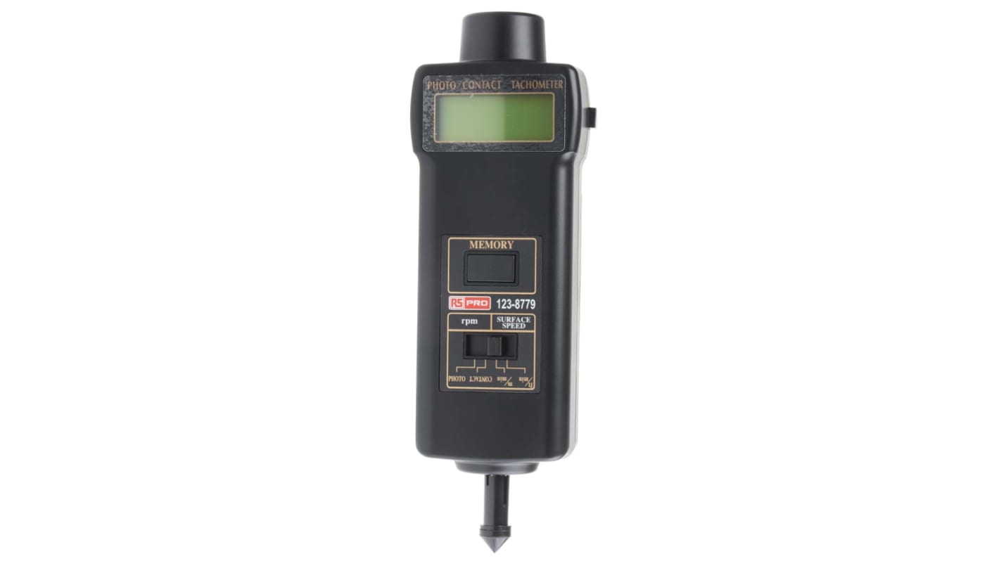 RS PRO Tachometer Best Accuracy ±0.05 % - With RS Calibration Contact, Optical LCD 19999 (Contact Tachometer) rpm,