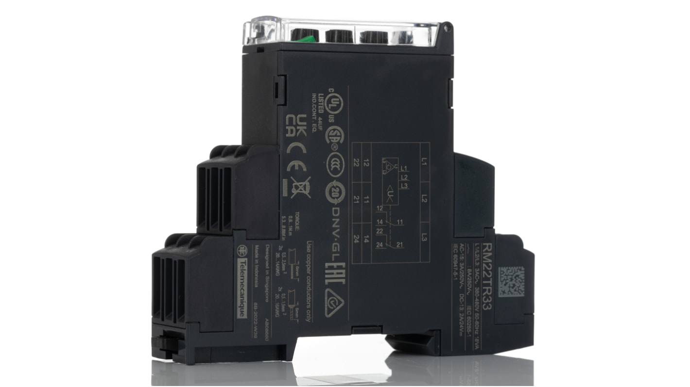 Relé de supervisión de Fase, tensión Schneider Electric serie Harmony Control, DPDT, 3 fases, para carril DIN