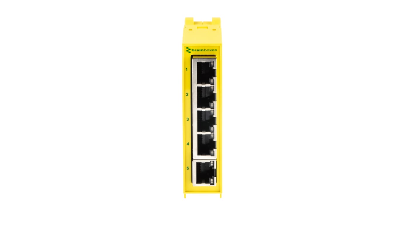 Switch Ethernet Brainboxes 5 porte RJ45, montaggio Guida DIN