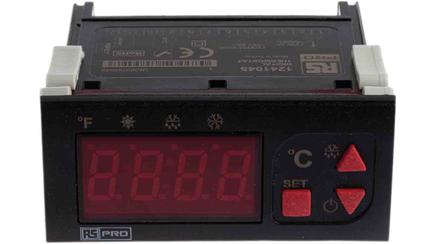 Regulator temperatury wł./wył. RS PRO Uz: 230 V AC wyjście Przekaźnik 1-wyjściowy-wyjściowy wejście NTC 77 x 35mm
