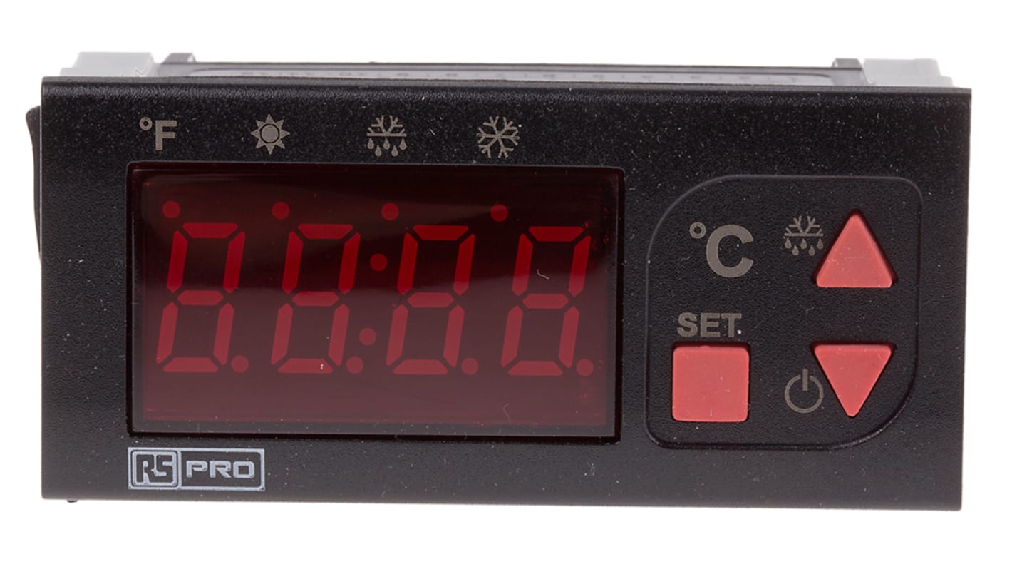 RS PRO Panel Mount On/Off Temperature Controller, 77 x 35mm 1 Input, 2 Output Relay, 24 V ac/dc Supply Voltage