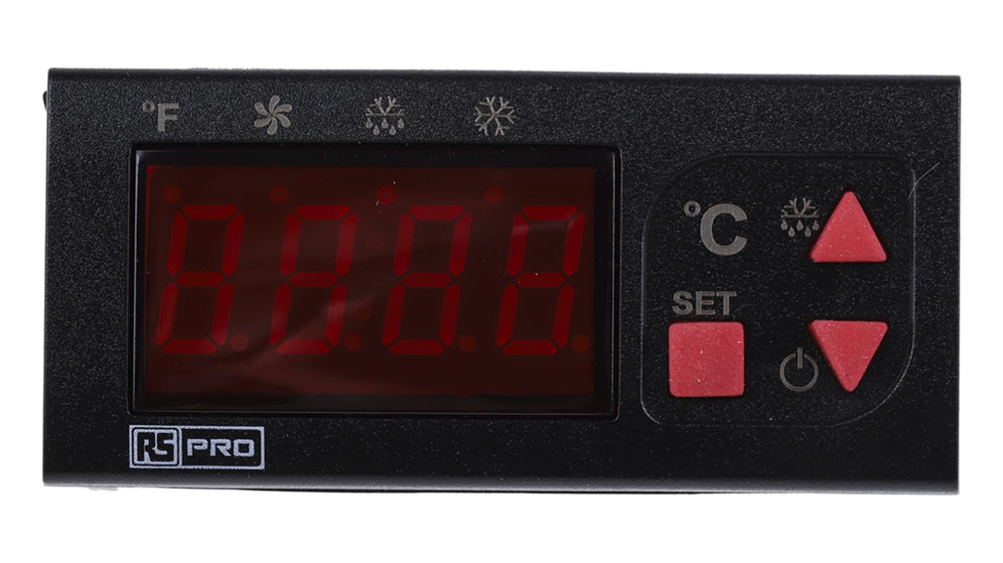 Controlador de temperatura ON/OFF RS PRO, 77 x 35mm, 230 V ac, 2 entradas NTC, 3 salidas Relé