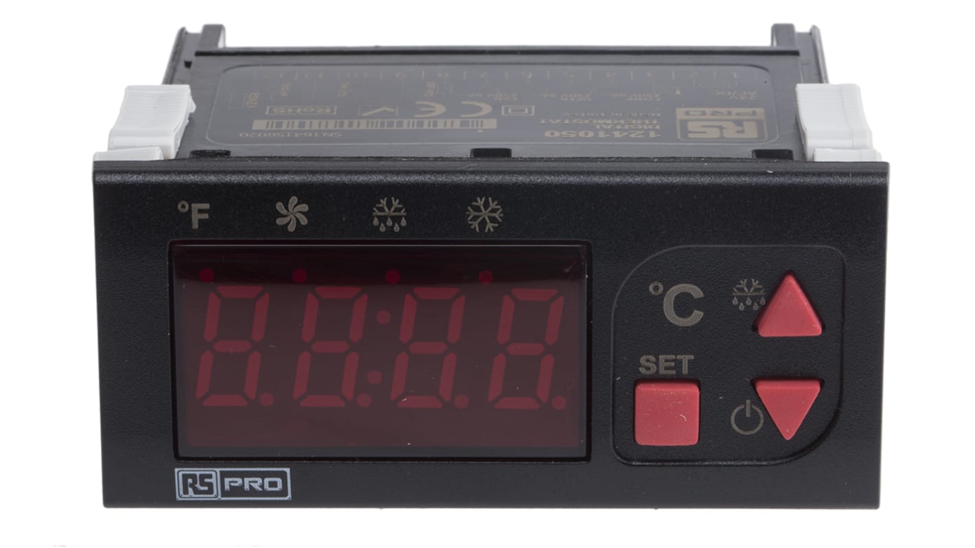 RS PRO Panel Mount On/Off Temperature Controller, 77 x 35mm 2 Input, 3 Output Relay, 24 V ac/dc Supply Voltage