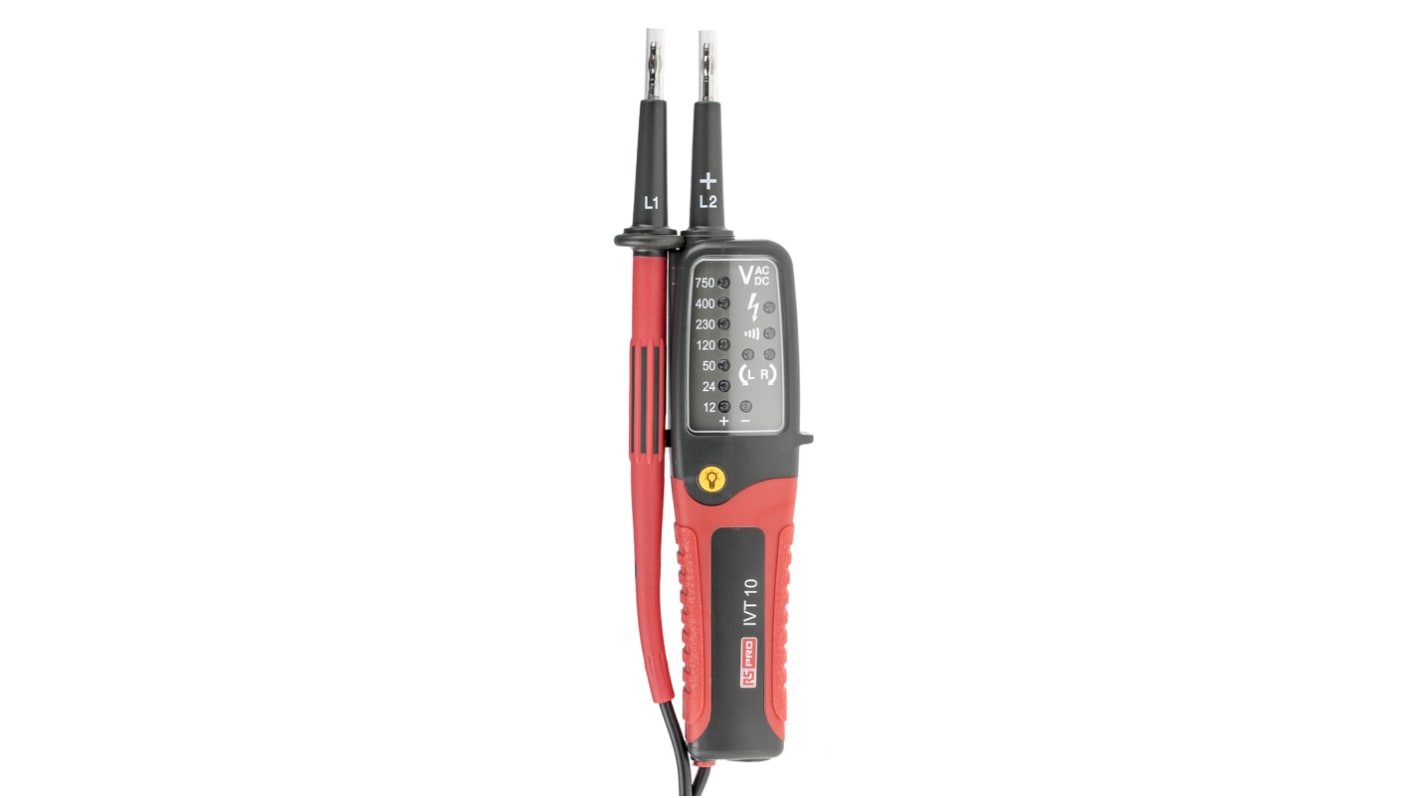 RS PRO IVT-10, LED Voltage tester, 750V ac/dc, Continuity Check, Battery Powered, CAT III 750V