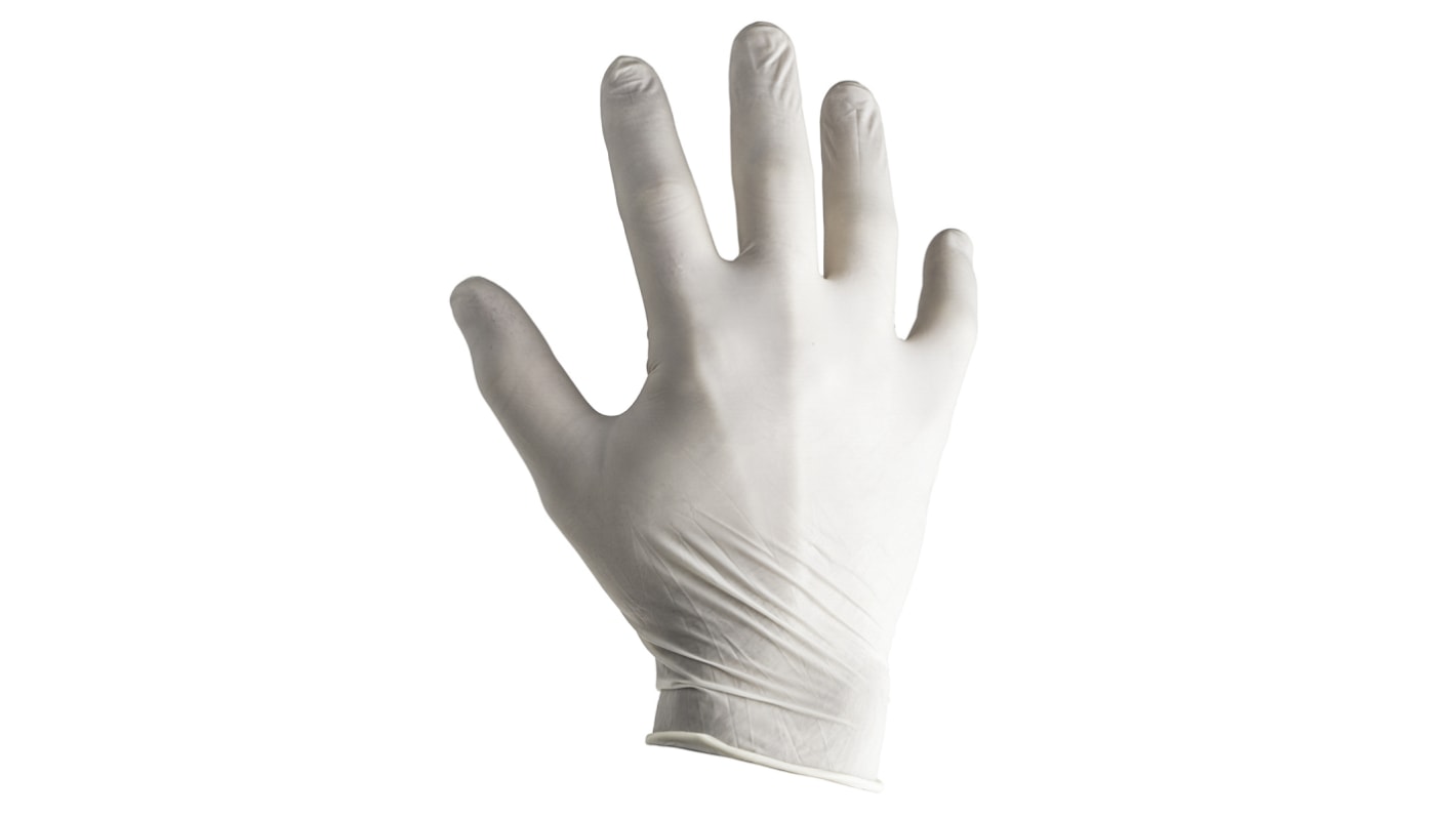 RS PRO Natural Colour Powdered Latex Disposable Gloves, Size 7, Small, Food Safe, 100 per Pack