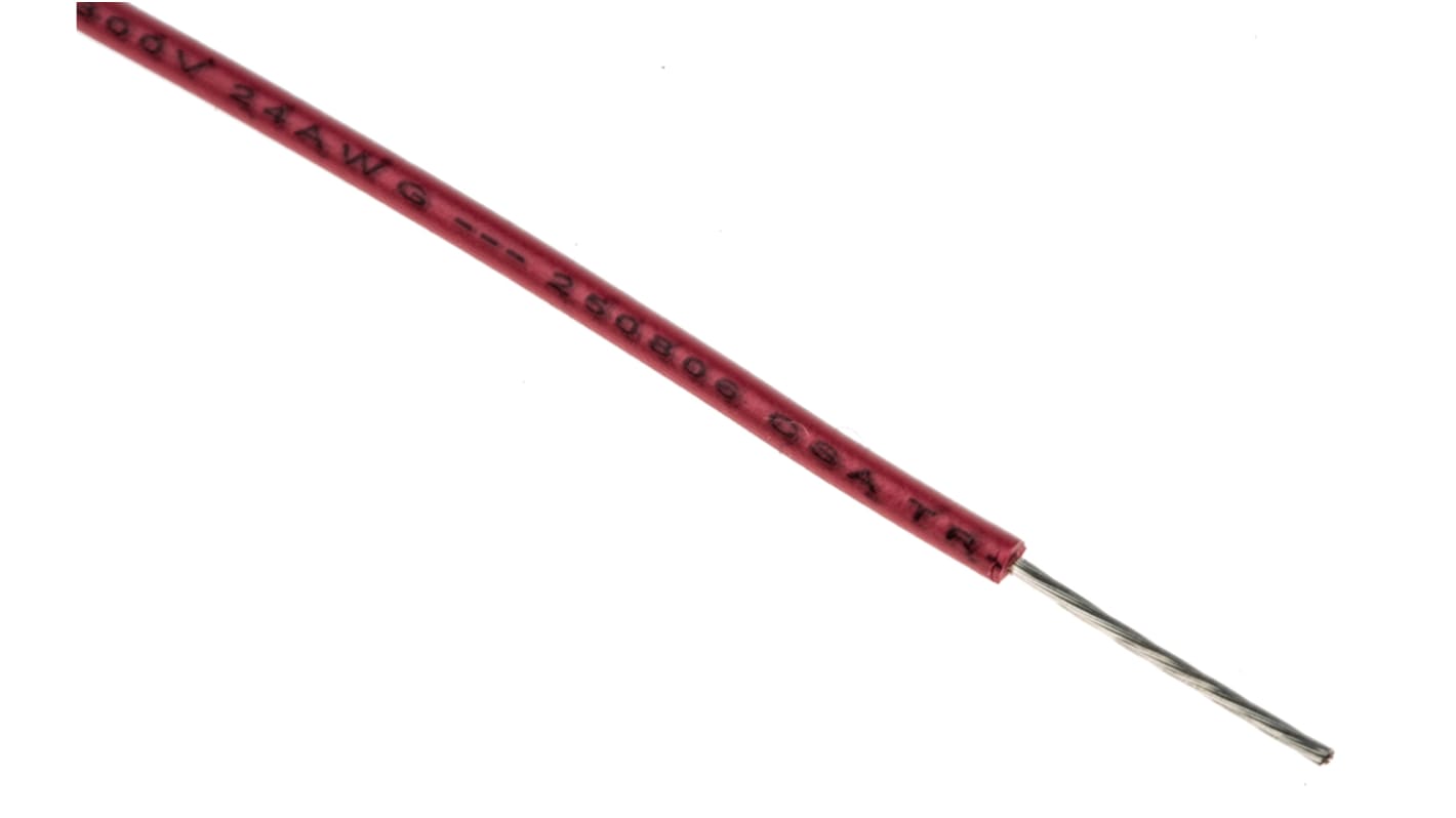 Alpha Wire Einzeladerleitung 0.23 mm², 24 AWG 305m Rot PVC isoliert Ø 1.42mm 7/0.20 mm Litzen UL1007