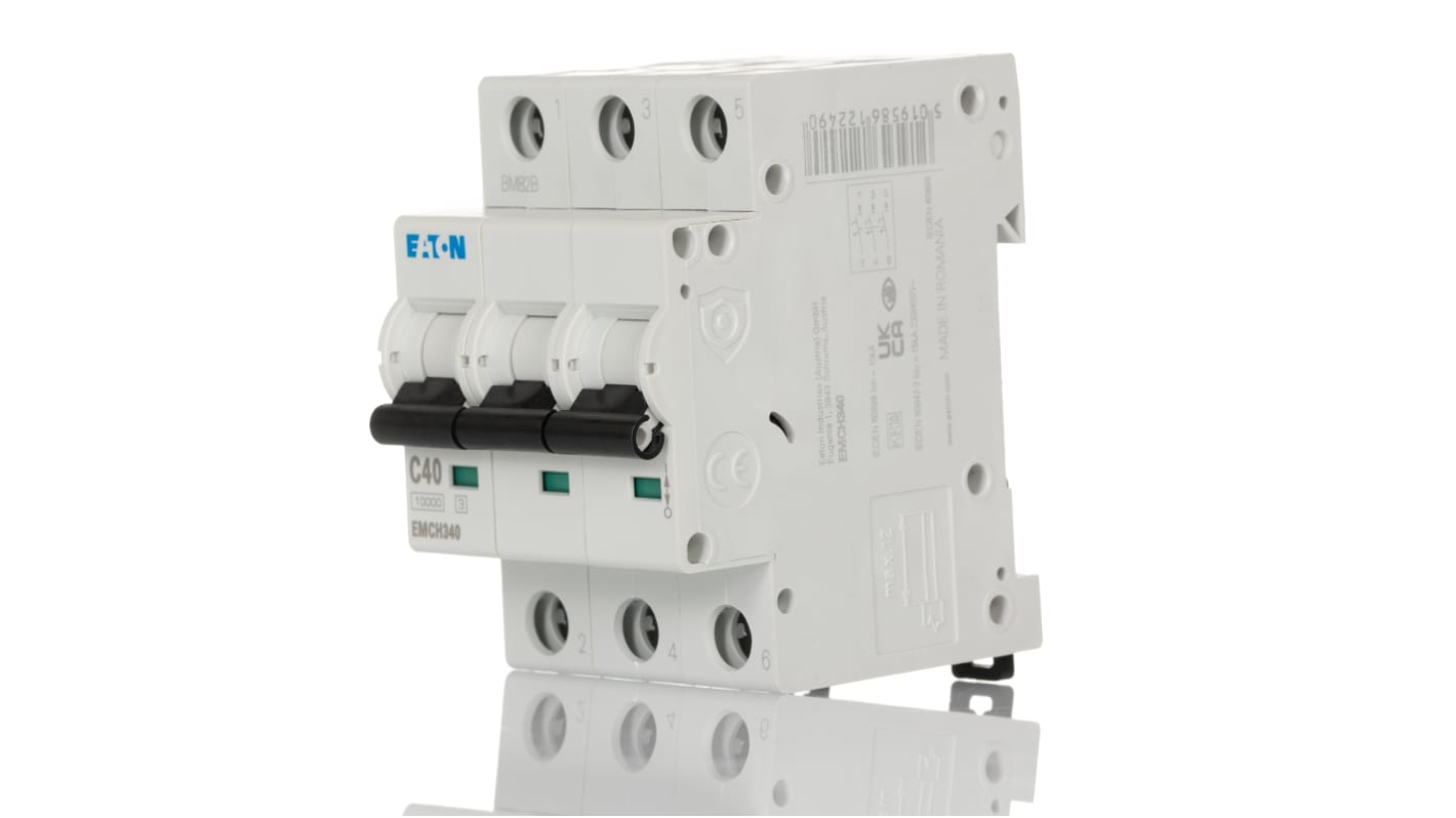 Interruptor automático 3P, 40A, Curva Tipo C, Poder de corte 10 kA, MEMShield, Montaje en Carril DIN