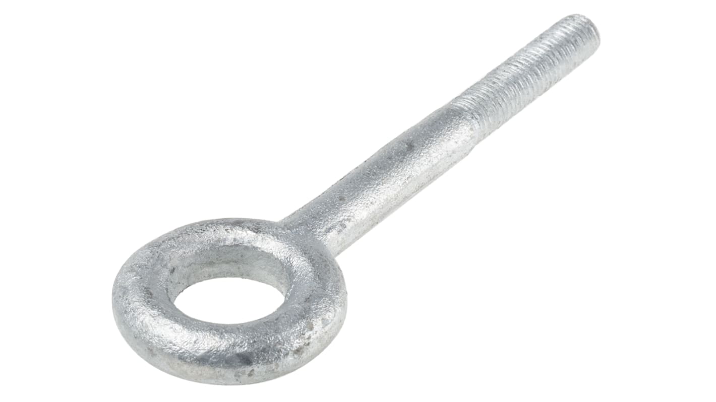 RS PRO Galvanised Metal Eye Bolt, M12 Thread, 50mm Thread Length, 24mm Internal Eye Diameter, 48mm Outer Eye Diameter