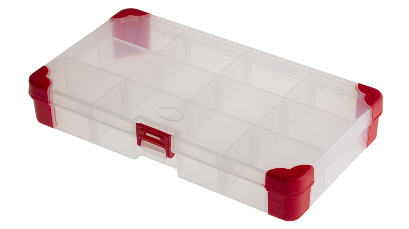 Caja organizadora RS PRO de 12 ajustables de Polipropileno Rojo transparente, x 110mm x 30mm | RS