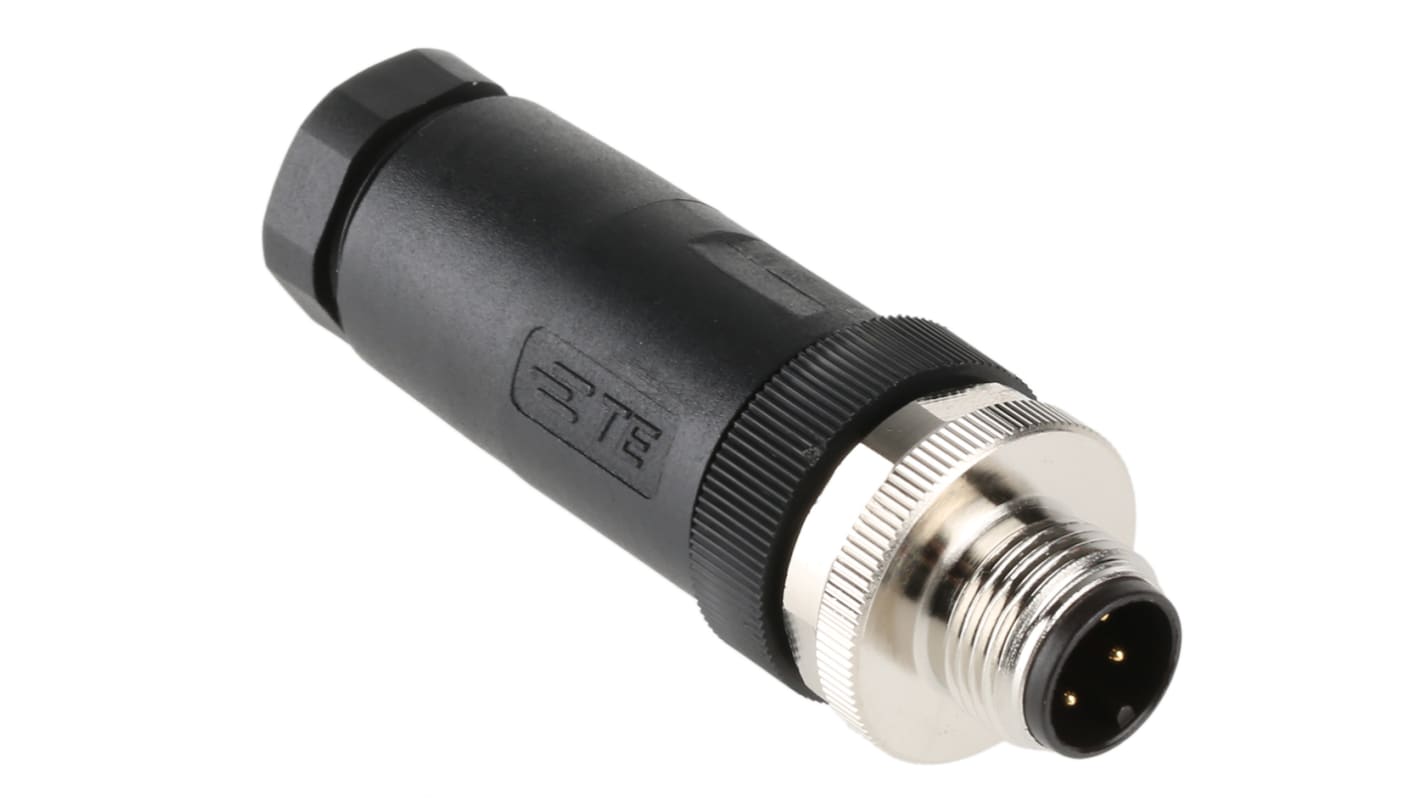 TE Connectivity Circular Connector, 4 Contacts, Cable Mount, M12 Connector, Plug, Male, IP67, T411 Series