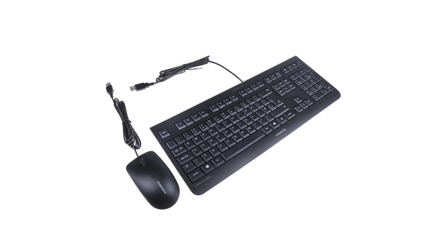 Juego de teclado y ratón CHERRY JD-0800GB-2, Negro, Cableado, QWERTY (UK), Estándar, USB