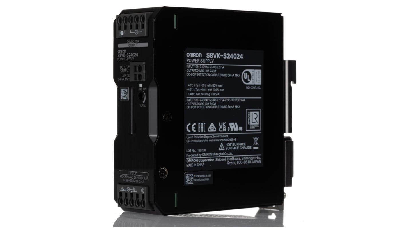 Omron S8VK-S Switched Mode DIN Rail Power Supply, 85 → 264 V ac, 90 → 350 V dc ac, dc Input, 24V dc dc