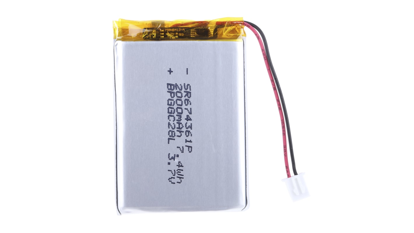 RS PRO, 3.7V, Lithium Polymer Rechargeable Battery, 2Ah