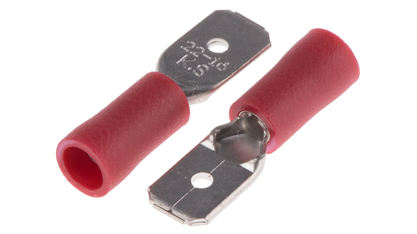 RS PRO Red Insulated Male Spade Connector, Double Crimp, 6.35 x 0.8mm