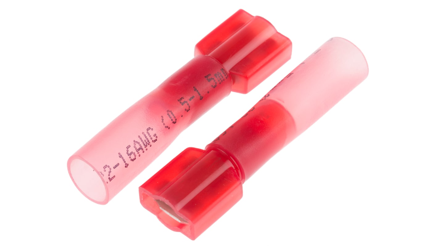 RS PRO Red Insulated Female Spade Connector, Receptacle, 6.35 x 0.8mm Tab Size, 0.5mm² to 1.5mm²