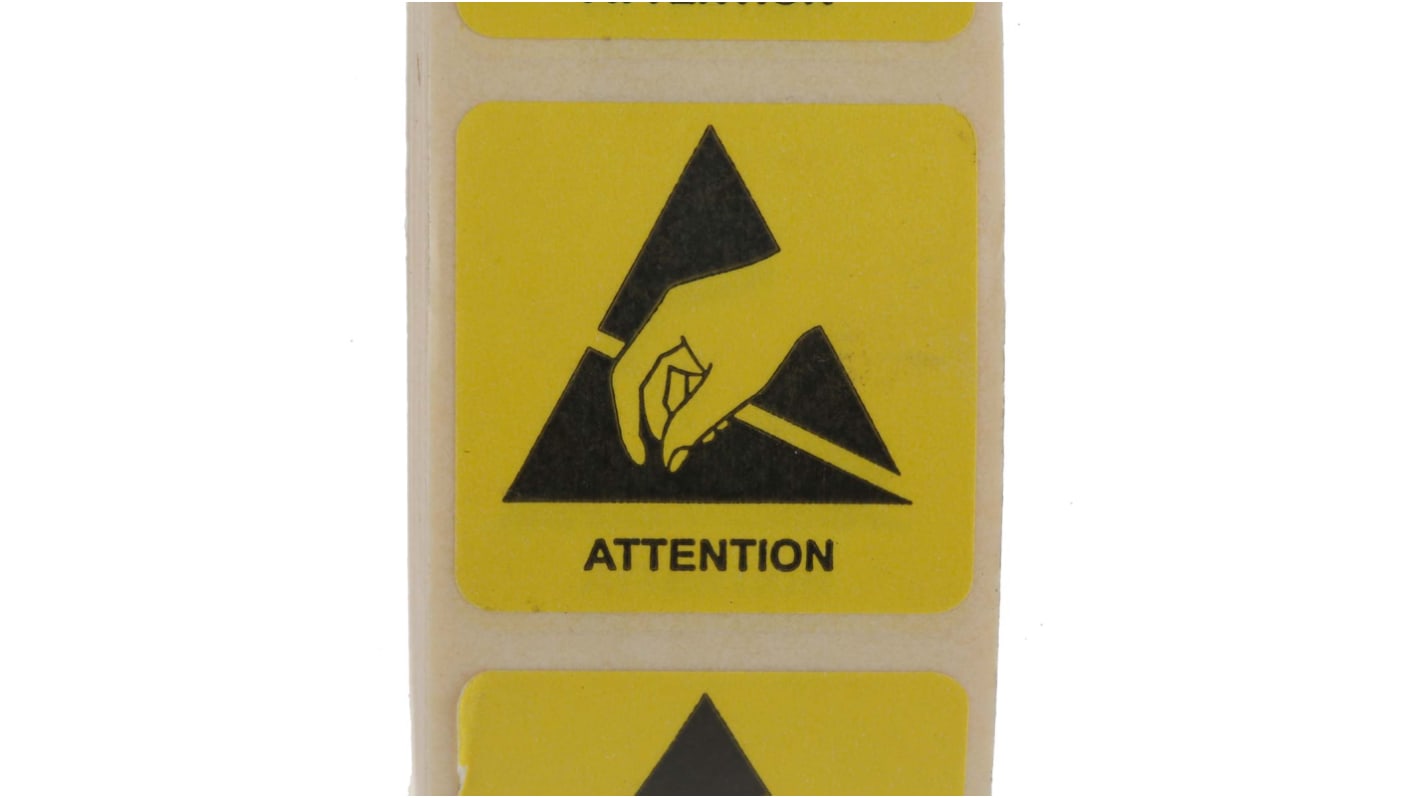 RS PRO Yellow Paper ESD Label, Attention-Text 25 mm x 25mm