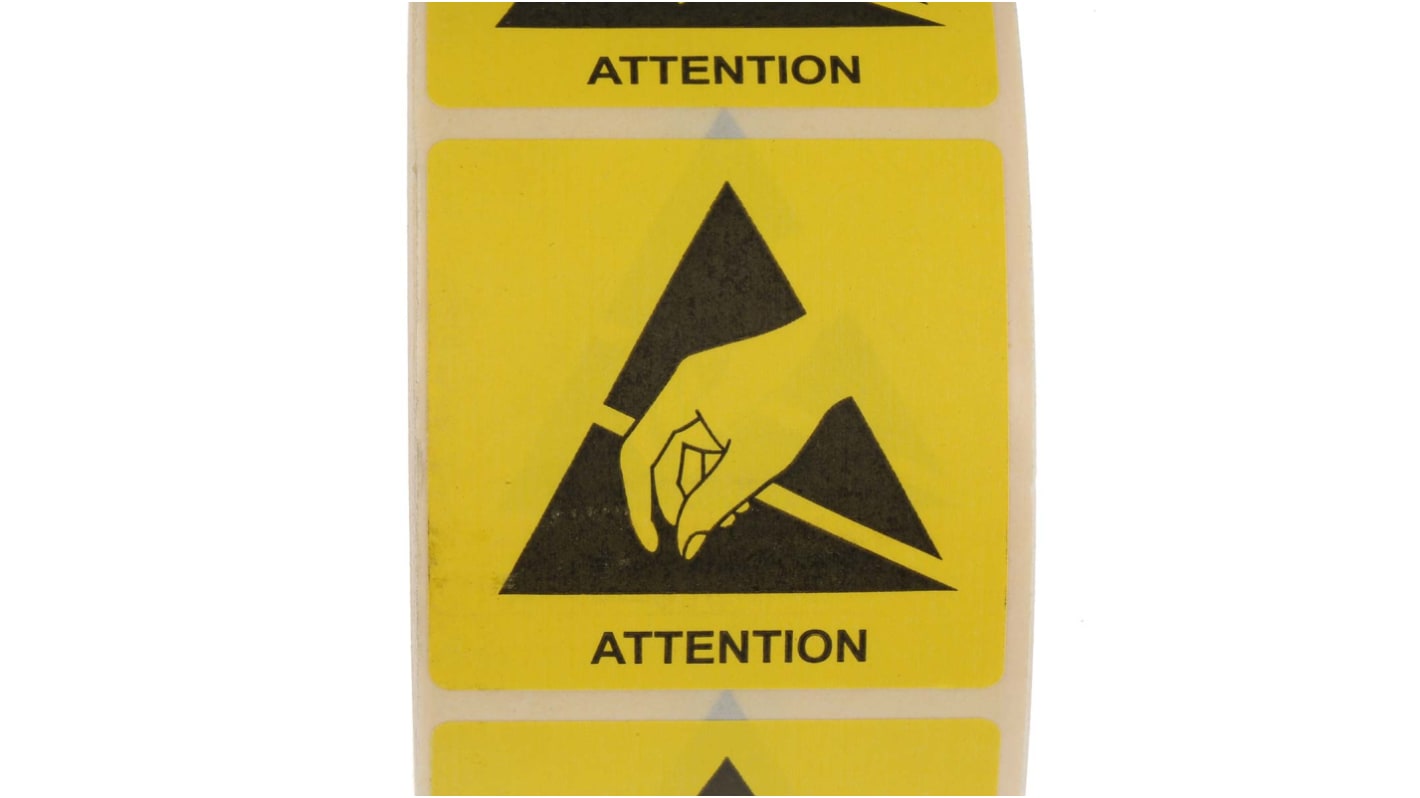 RS PRO Yellow Paper ESD Label, Attention-Text 50 mm x 50mm