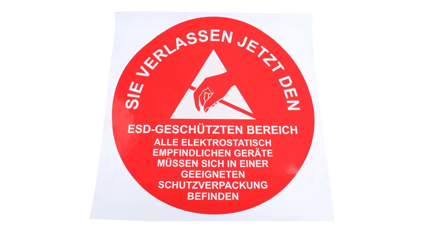 RS PRO 1 ESD-Aufkleber, Deutsch, Rot/Weiß, Achtung, H 300 mm B 300 (Dia.)mm, D.=300mm