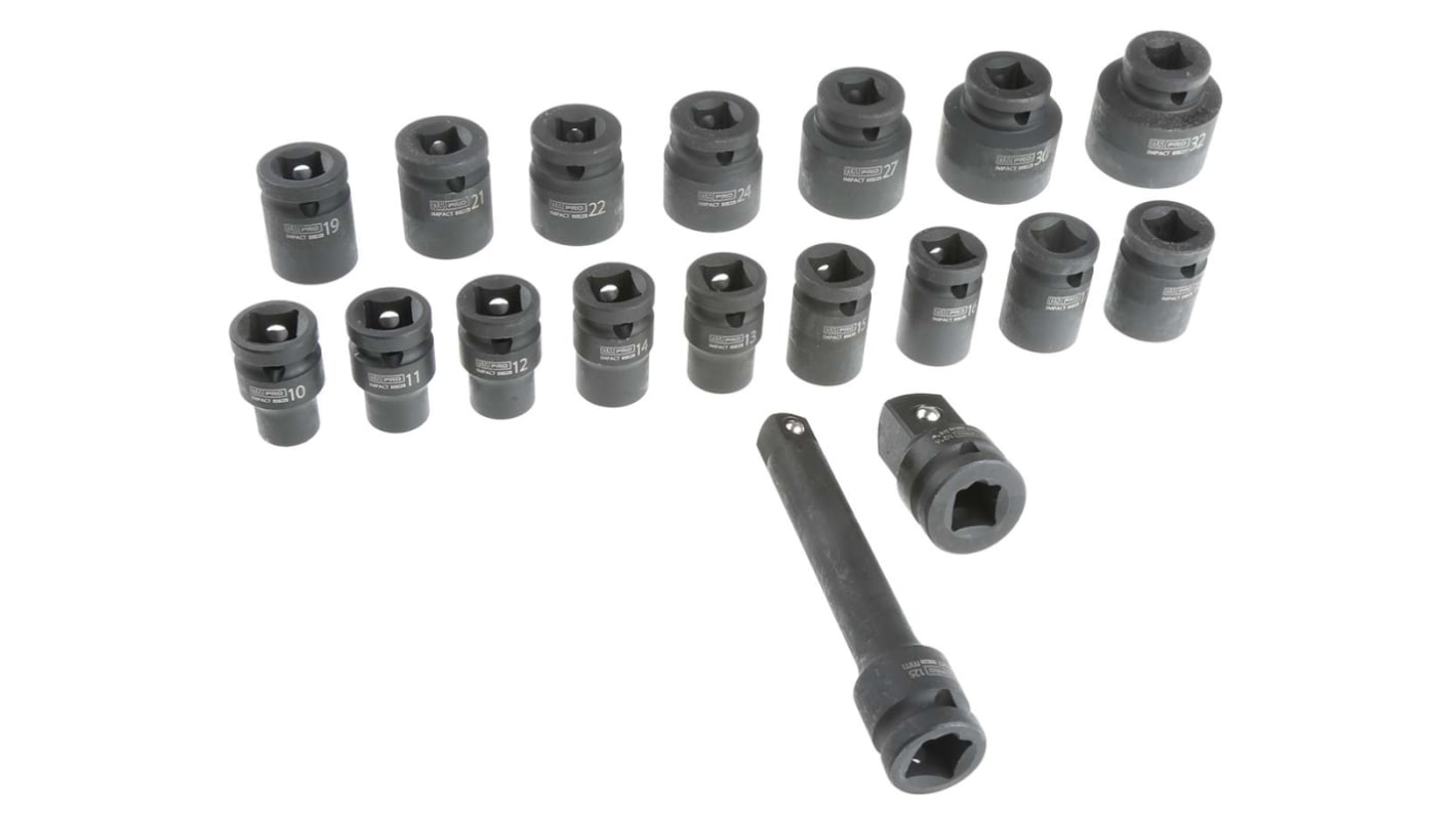 RS PRO 18-Piece Metric 1/2 in Impact Socket Set , 6 point