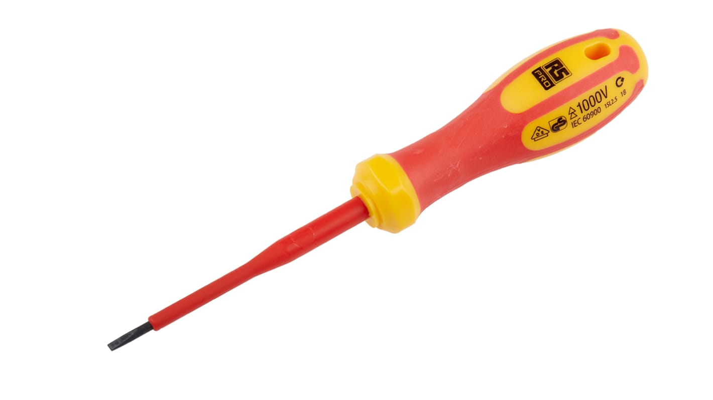 RS PRO Slotted Insulated Screwdriver, 2.5 x 0.4 mm Tip, 75 mm Blade, VDE/1000V, 165 mm Overall