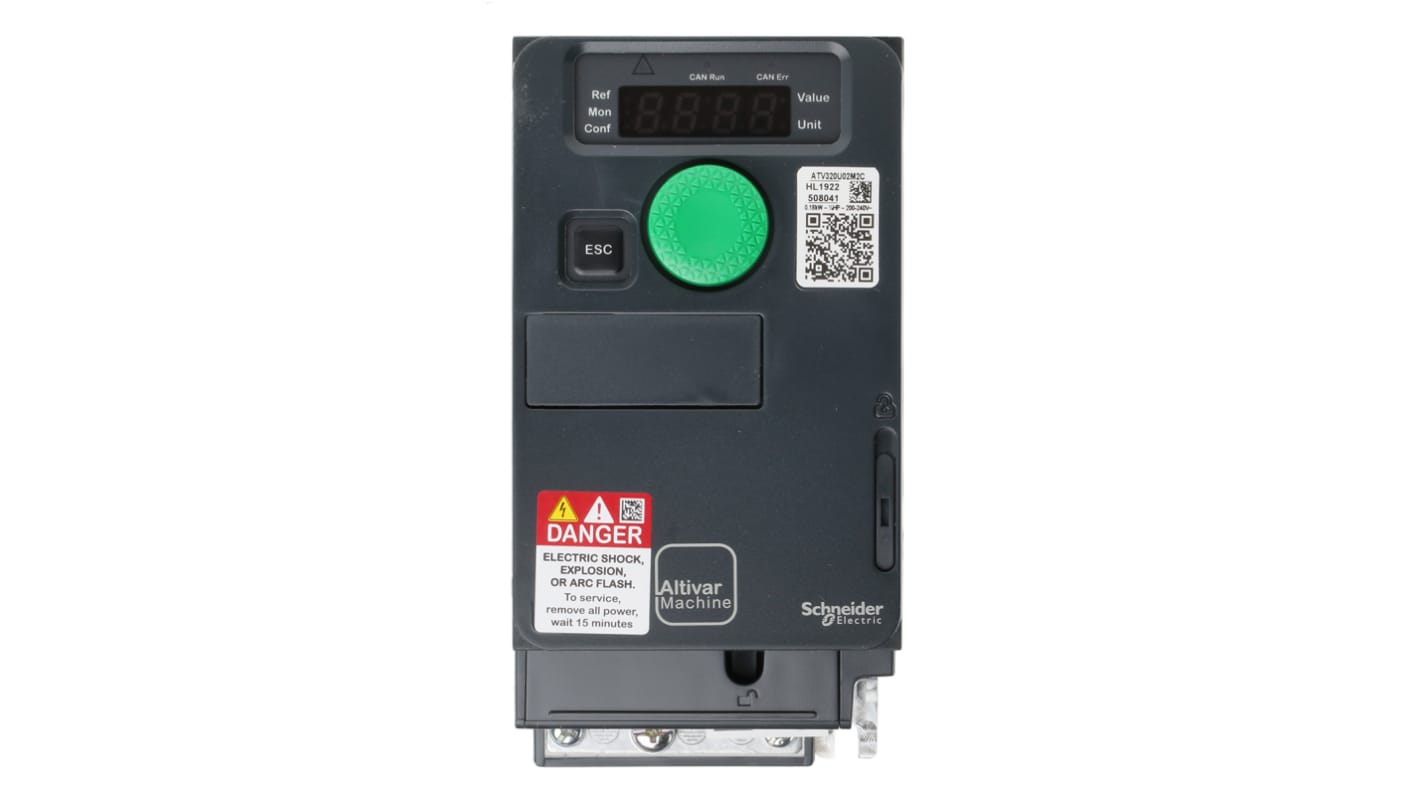 Variador de velocidad Schneider Electric serie ATV320, 0,18 kW, 230 V ac, 1 fase, 3,4 A, 0.1 → 599Hz, IP20,