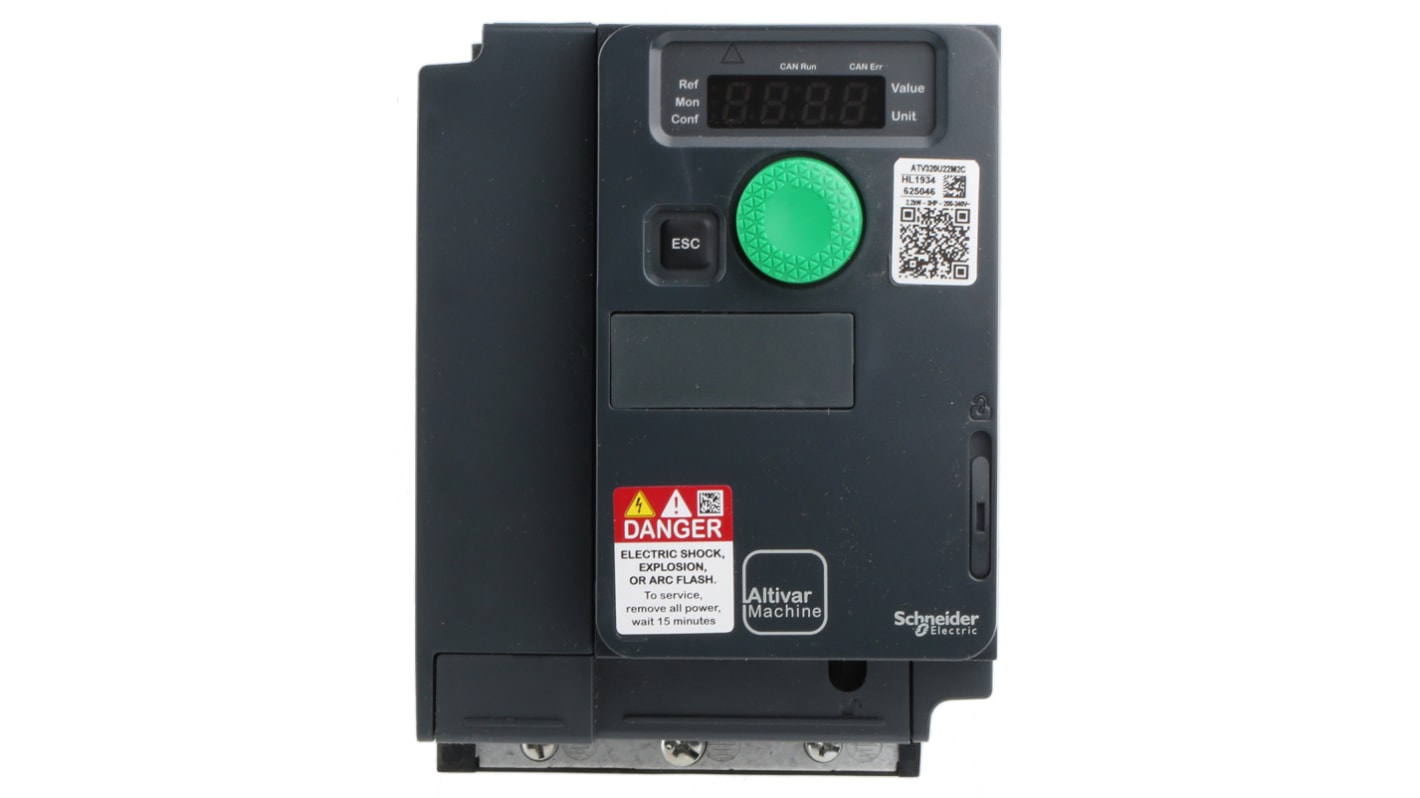 Variador de velocidad Schneider Electric serie ATV320, 2,2 kW, 230 V ac, 1 fase, 24 A, 0.1 → 599Hz, IP20,