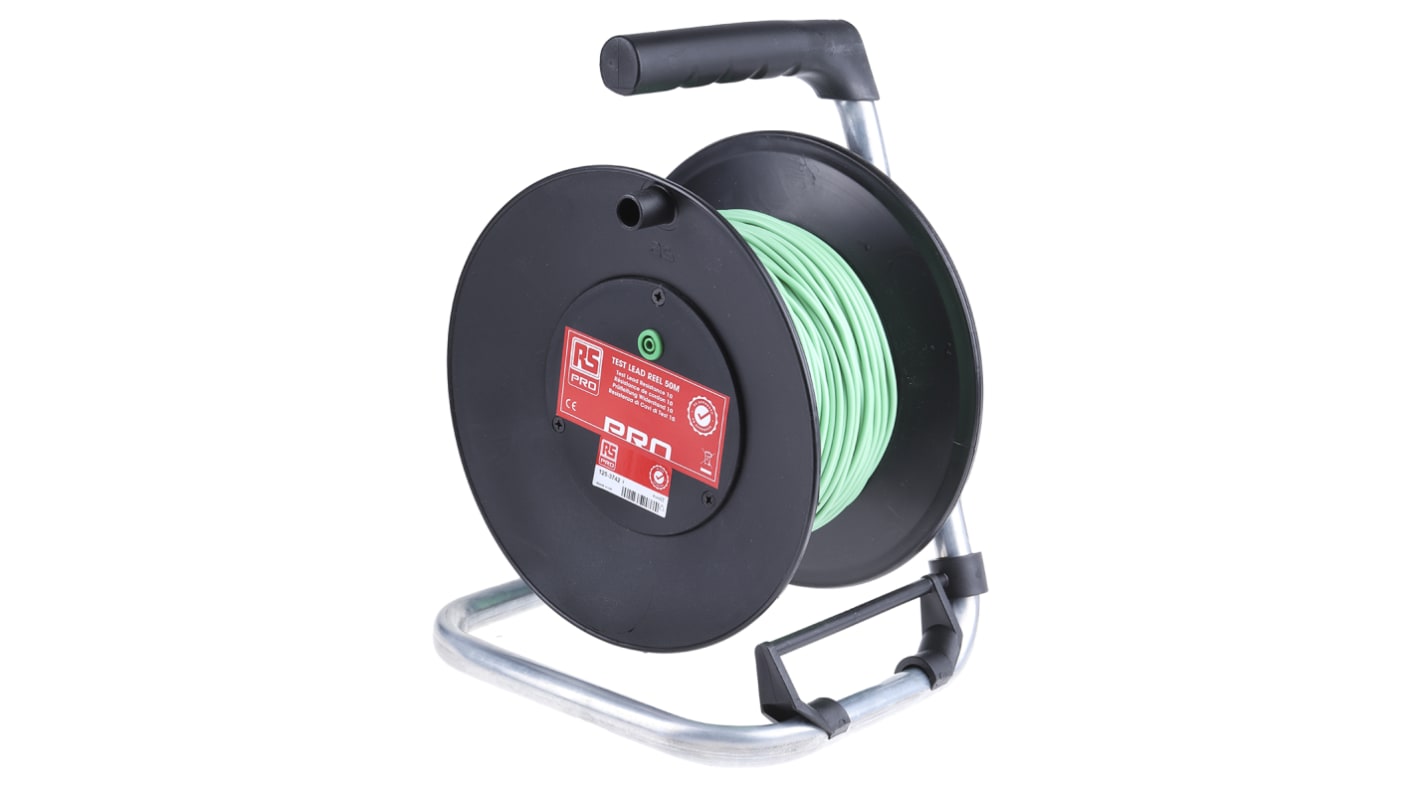 Carrete de extensión de cable de prueba y medida RS PRO, long. 50m, Verde, Conector 4mm