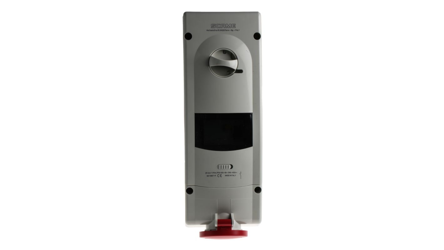 Scame Switchable IP44 Industrial Interlock Socket 3P+N+E, Earthing Position 6h, 16A, 400 V