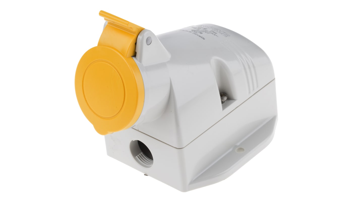 Scame IP44 Yellow Wall Mount 2P + E Industrial Power Socket, Rated At 16A, 110 V