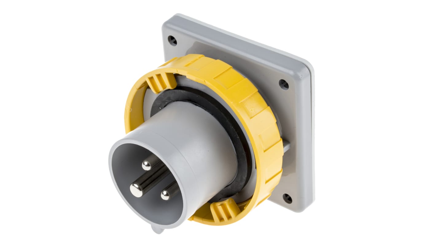 Scame IP67 Yellow Panel Mount 2P + E Industrial Power Plug, Rated At 16A, 110 V