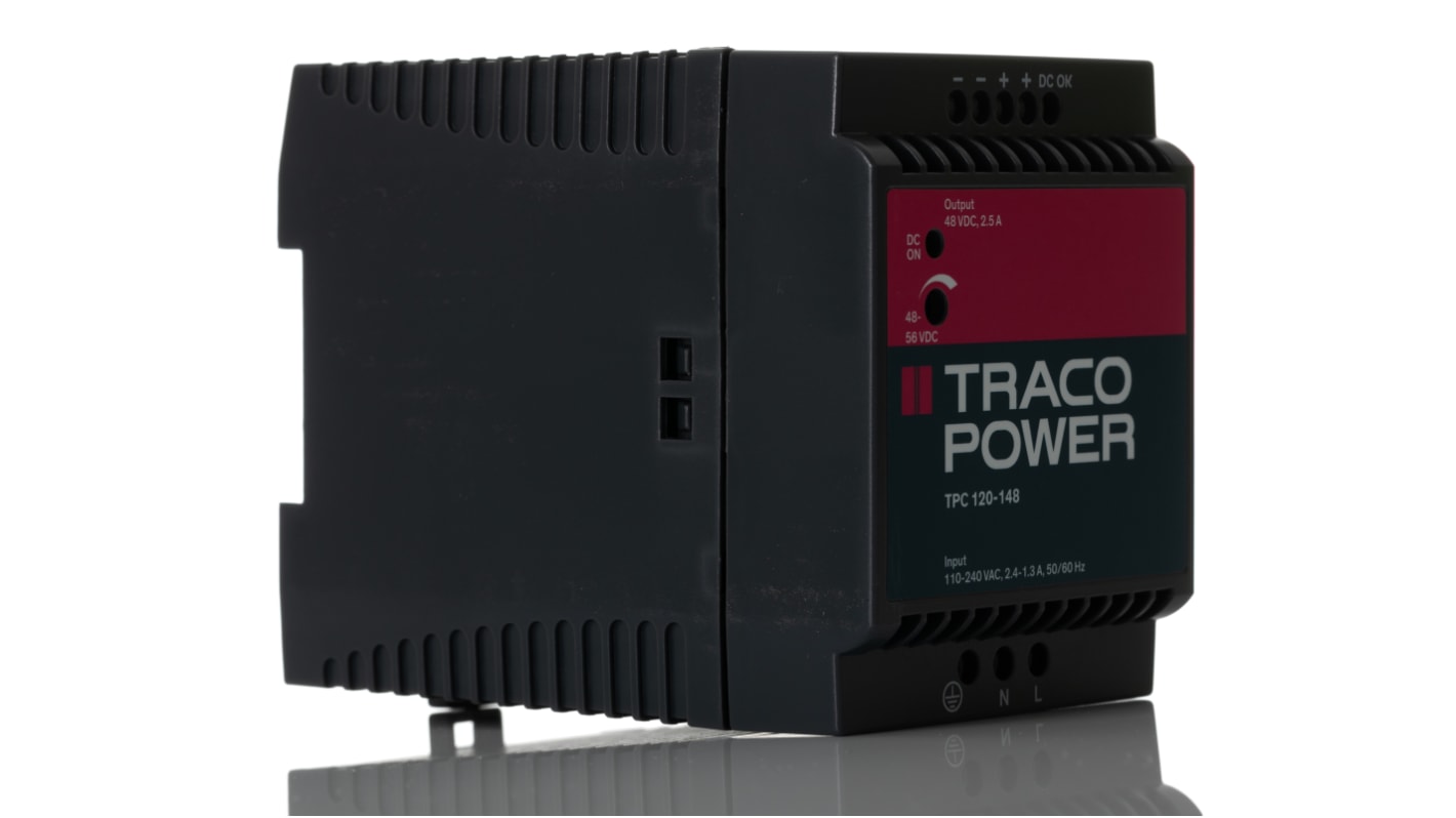 TRACOPOWER TPC Switched Mode DIN Rail Power Supply, 85 → 264 V ac / 90 → 375V dc ac, dc Input, 48V dc dc