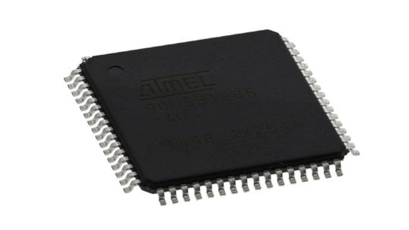 Microcontrolador Microchip AT90USB1286-AU, núcleo AVR de 8bit, RAM 8 kB, 16MHZ, TQFP de 64 pines