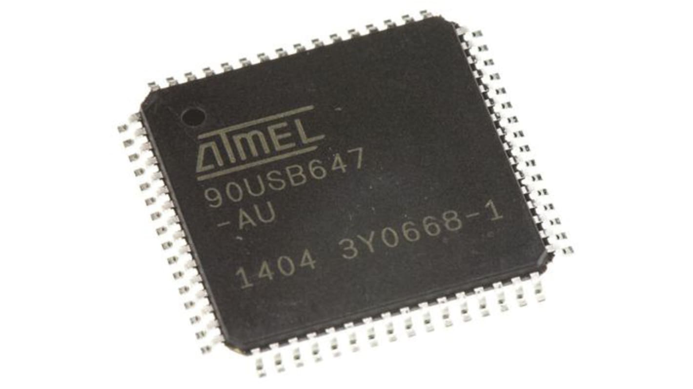 Microchip AT90USB647-AU, 8bit AVR Microcontroller, AT90, 16MHz, 64 kB Flash, 64-Pin TQFP