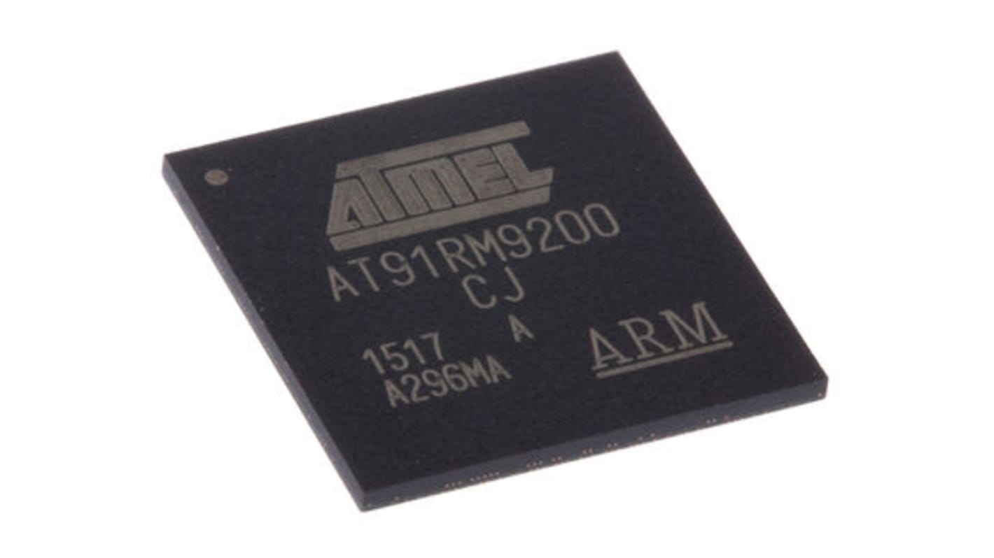 Microcontrolador Microchip AT91RM9200-CJ-002, núcleo ARM920T de 32bit, RAM 16 kB, 180MHZ, LFBGA de 256 pines