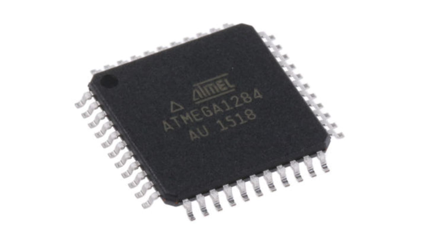 Microcontrolador Microchip ATMEGA1284-AU, núcleo AVR de 8bit, RAM 16 kB, 20MHZ, TQFP de 44 pines