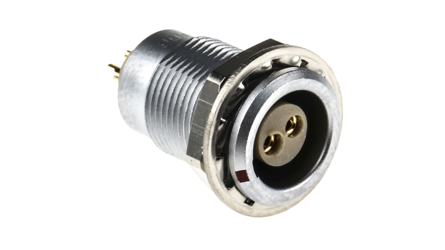 Lemo Circular Connector, 2 Contacts, Panel Mount, Socket, Female, IP50, 0B Series