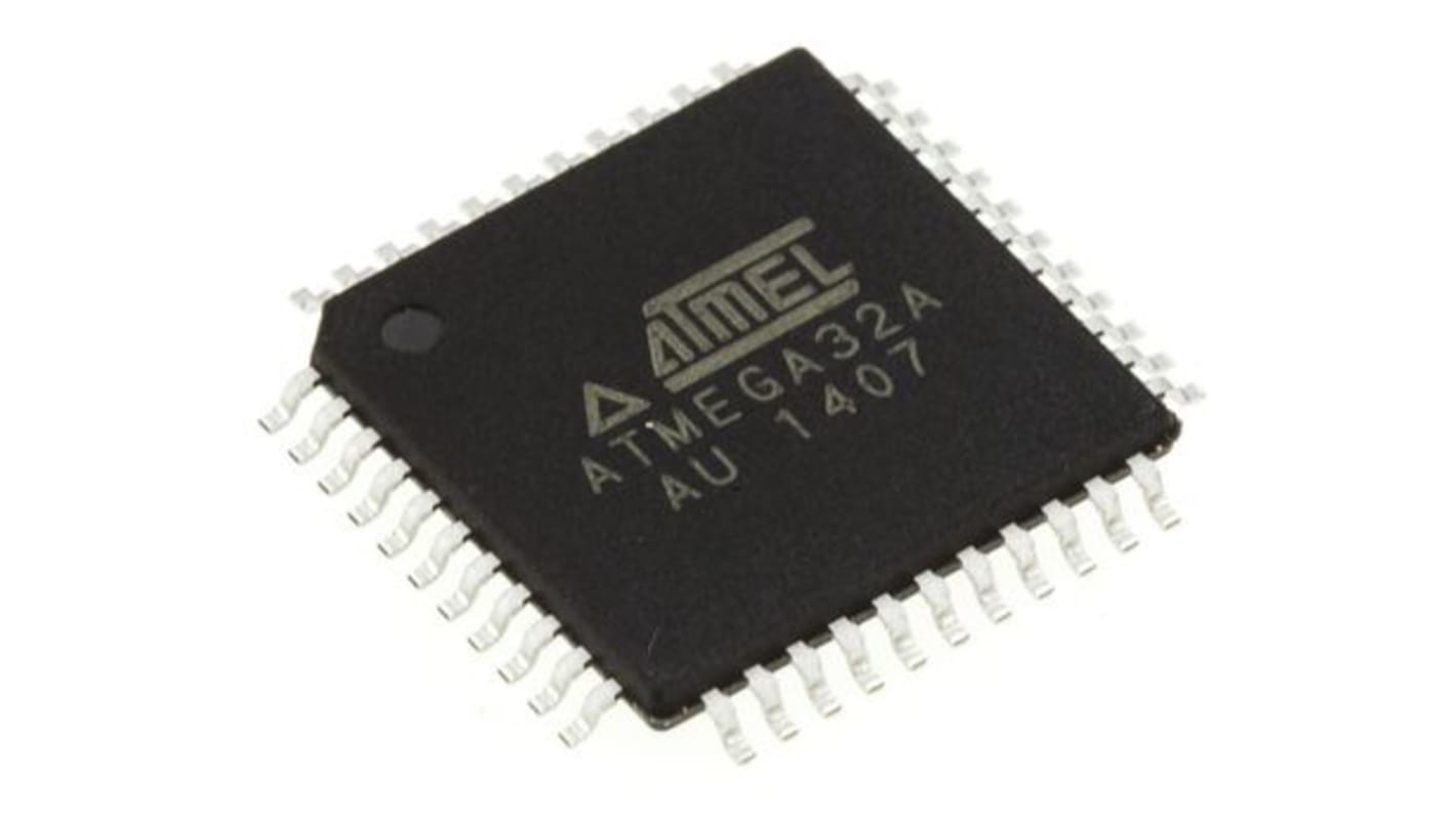 Microcontrolador Microchip ATMEGA32A-AU, núcleo AVR de 8bit, RAM 2 kB, 16MHZ, TQFP de 44 pines
