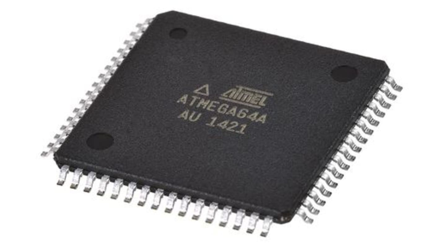 Microchip ATMEGA64A-AU, 8bit AVR Microcontroller, ATmega, 16MHz, 64 kB Flash, 64-Pin TQFP