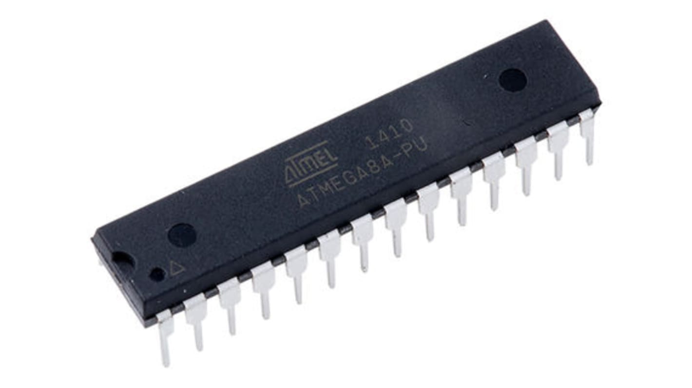 Microcontrolador Microchip ATMEGA8A-PU, núcleo AVR de 8bit, RAM 1 kB, 16MHZ, PDIP de 28 pines