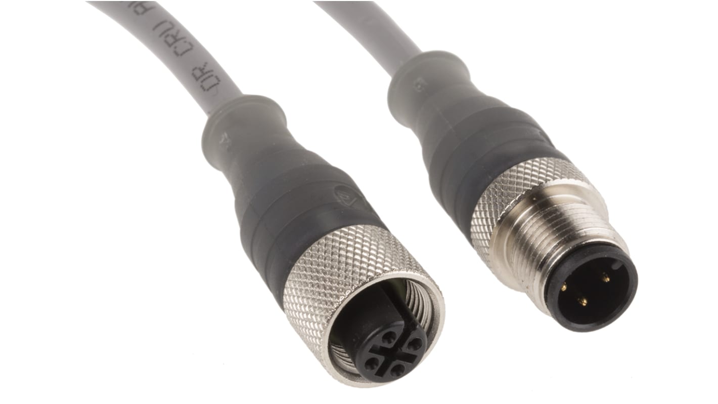 Cable de conexión Alpha Wire, con. A M12 Hembra, 3 polos, con. B M12 Macho, 3 polos, long. 3m, 300 V, 3.1 A, IP67, IP68