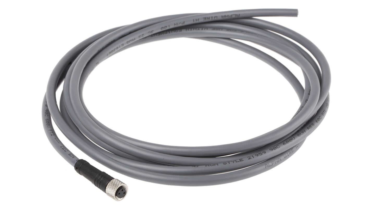 Cable de conexión Alpha Wire, con. A M8 Hembra, 4 polos, con. B Sin terminación, long. 3m, 600 V ac, 2.2 A, IP67, IP68