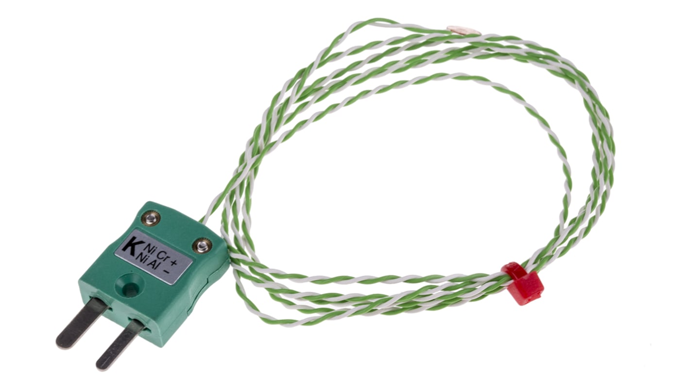Termopar tipo K RS PRO, Ø sonda 6.35mm x 1m, temp. máx +200°C, cable de 1m, conexión , con conector miniatura