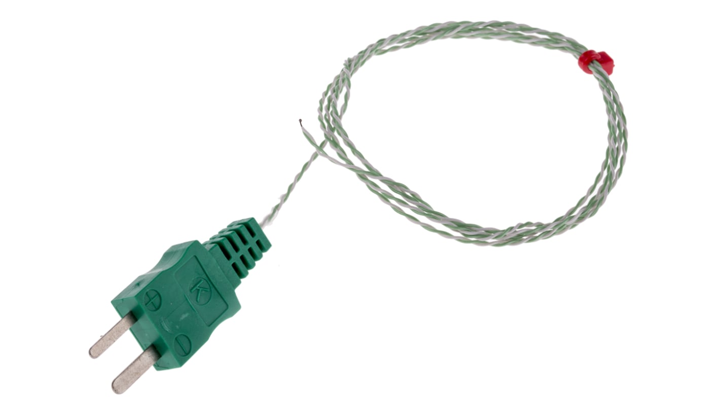 Termopar tipo K RS PRO, Ø sonda 1/0.3mm x 1m, temp. máx +260°C, cable de 1m, conexión Conector macho en miniatura