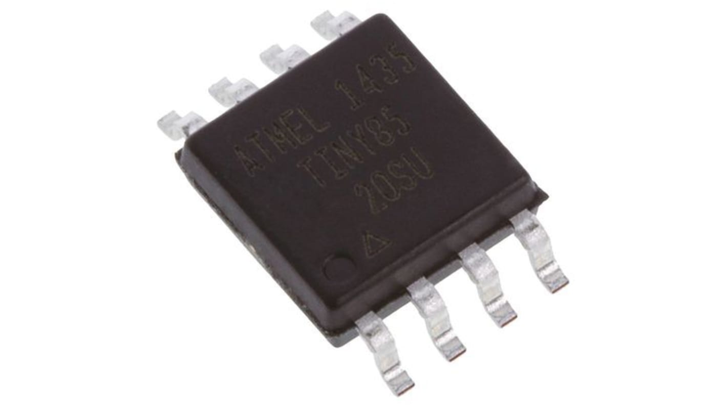 Microcontrolador Microchip ATTINY85-20SU, núcleo AVR de 8bit, RAM 512 B, 20MHZ, SOIJ de 8 pines