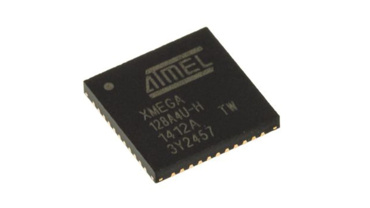 Microcontrolador Microchip ATXMEGA128A4U-MH, núcleo AVR de 8bit, RAM 8 kB, 32MHZ, VQFN de 44 pines